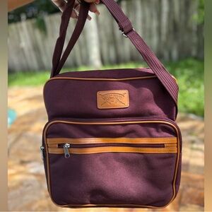 Chivas Regal Unisex Burgundy Crossbody Messenger Bag with Tan Trim